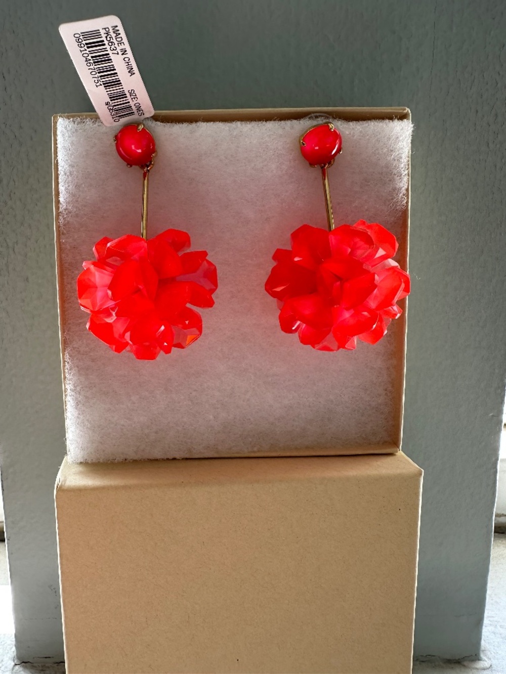 J.Crew Coral Faceted Bead Flower Statement Earrings. NWT!